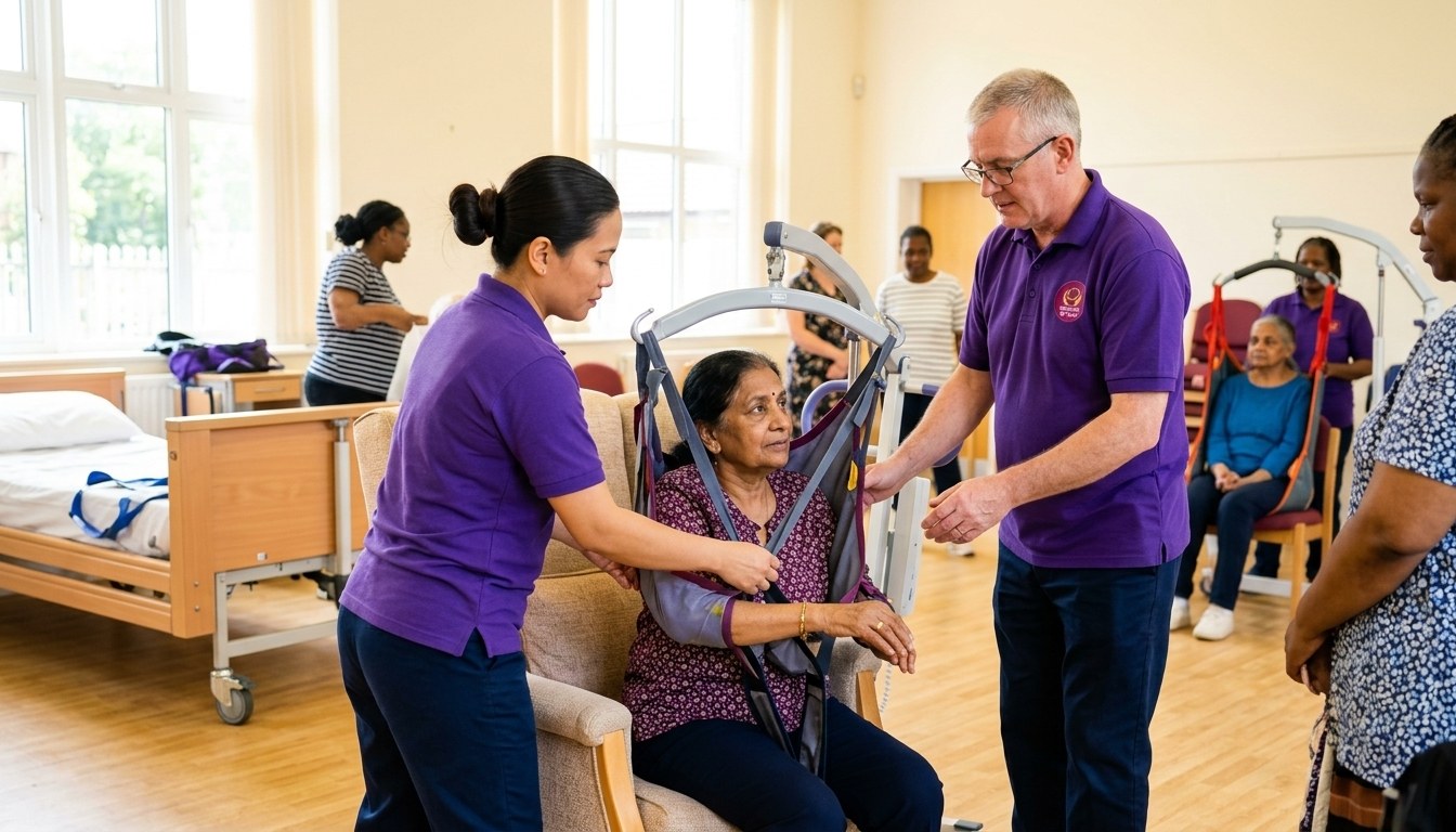 Eternity Care carers of different backgrounds in a moving and handling training session in Birtley