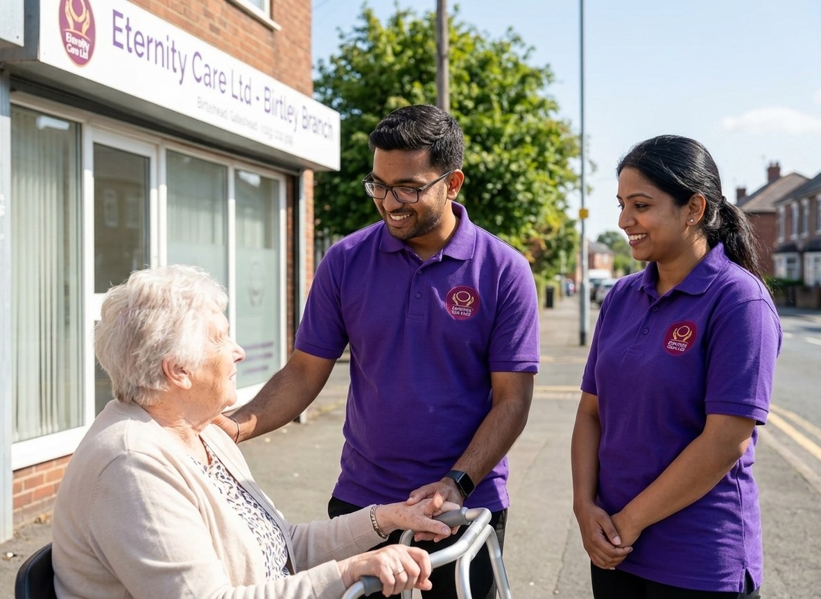 Eternity Care local care team standing outside the office in Birtley, Gateshead