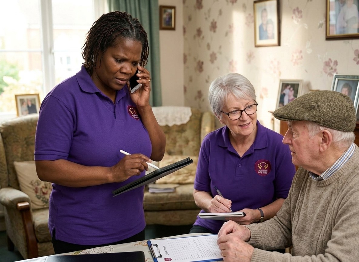 Eternity Care coordinator taking an urgent referral call and arranging a rapid response care package