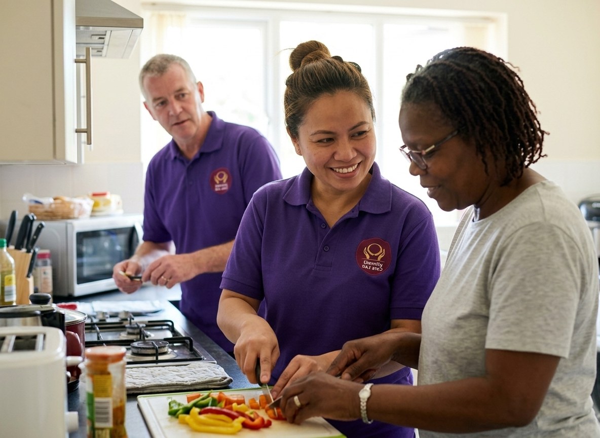 Eternity Care support worker helping a young person build cooking skills in supported accommodation