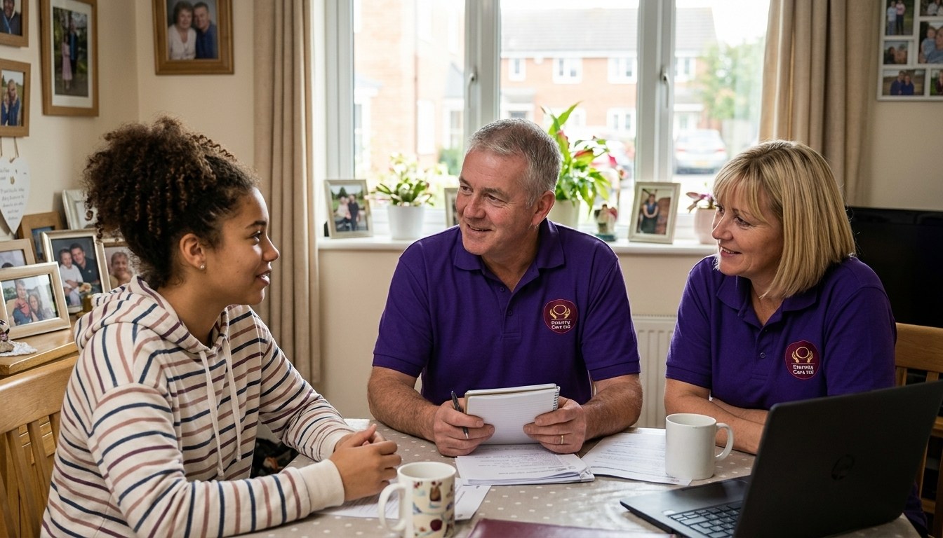 Eternity Care support team reviewing a young person's support plan with a social worker